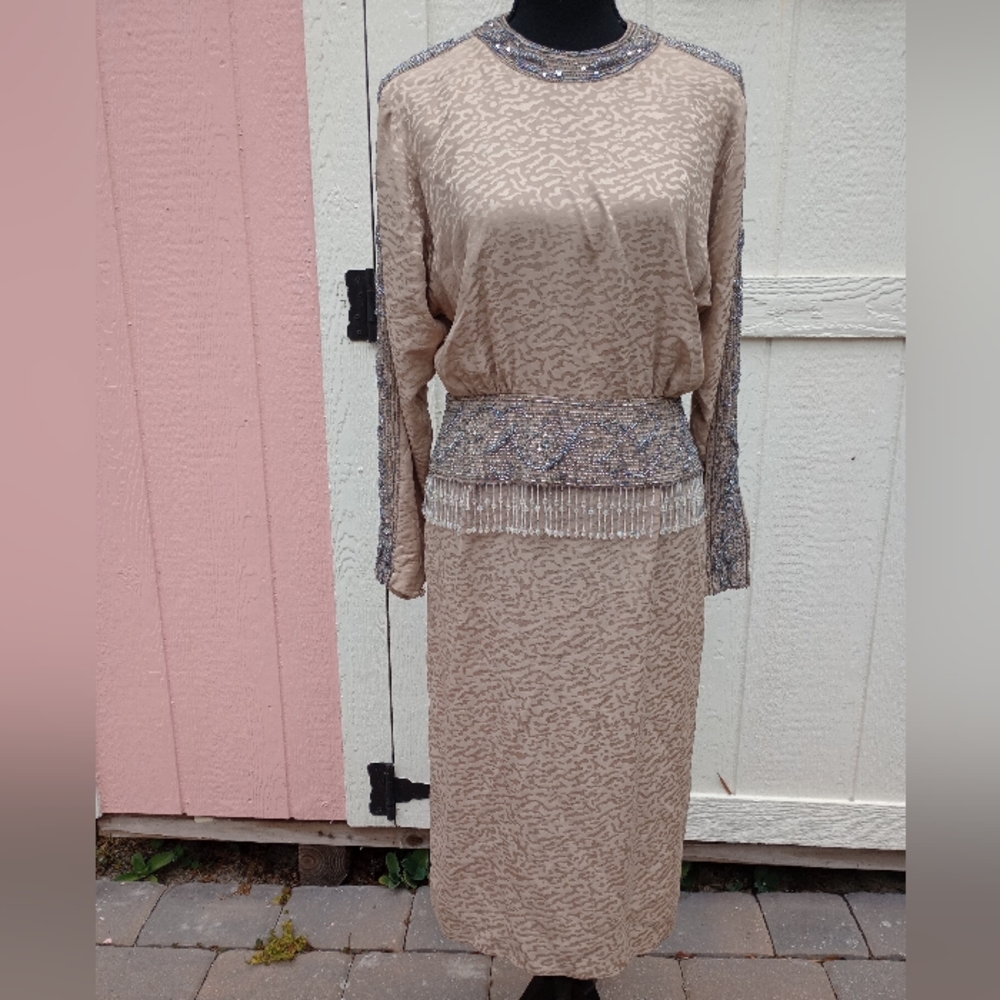 Vintage Dropwaist Beaded Silk Dress Size 4